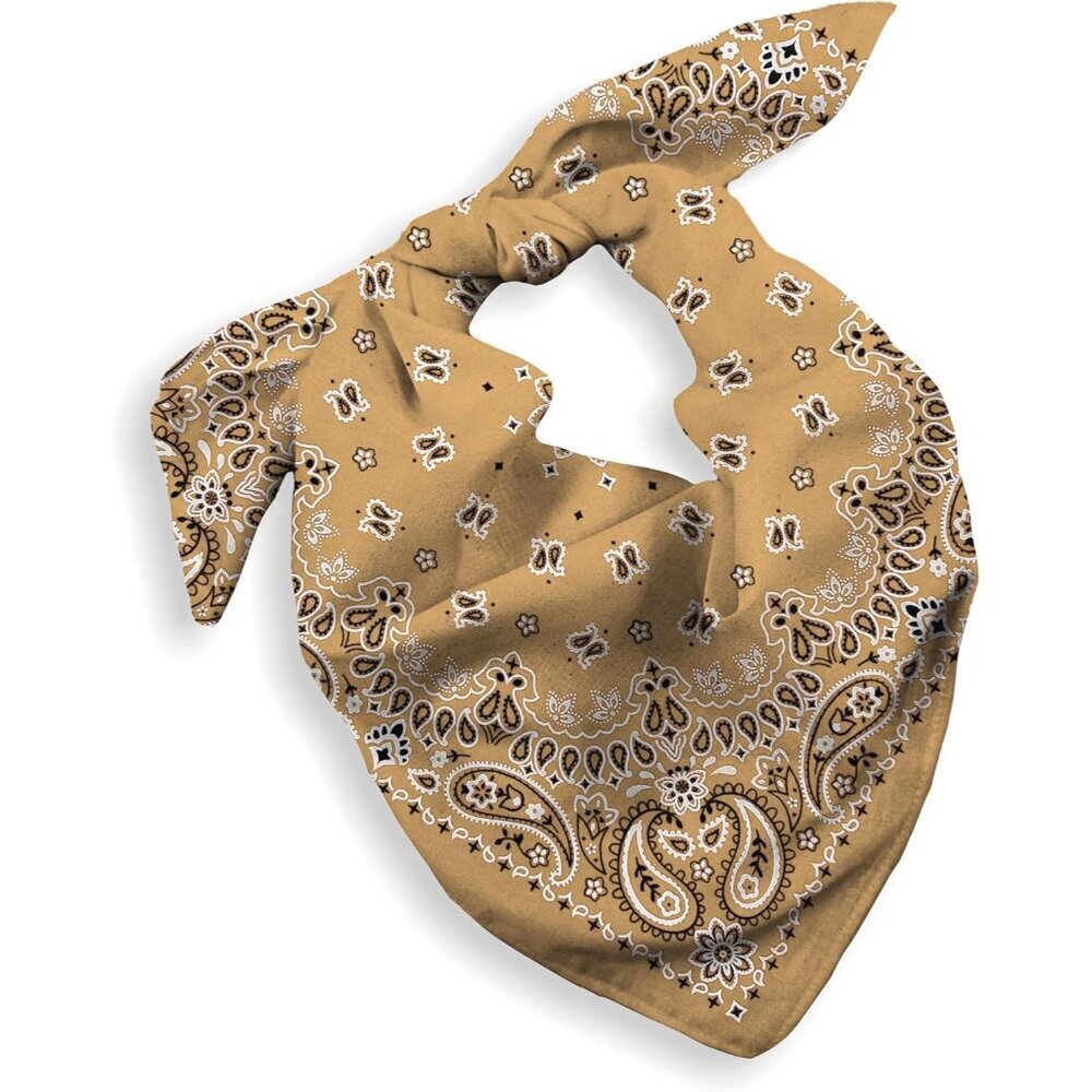 Women's Tan Cotton Bandana Large Cowgirl Imported Handkerchief Headband Scarf